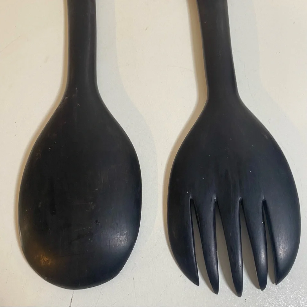 Carved Wooden Salad Fork & Spoon With Lions on The Handles